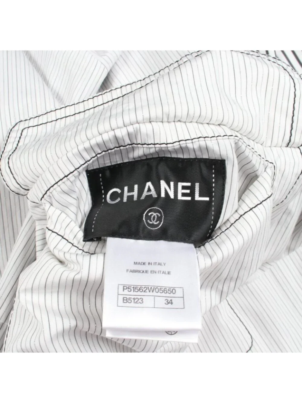 Chanel Soutien Collar Coat CC Logo Button Stripe Reversible